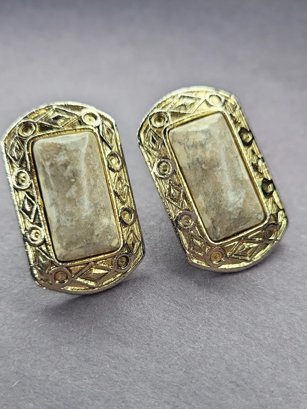 Gold-Tone Stone Clip Earrings